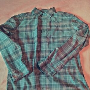 Swiss Tech Mens Button Down Long Sleeve Blue Gray Shirt Size S Business Casual